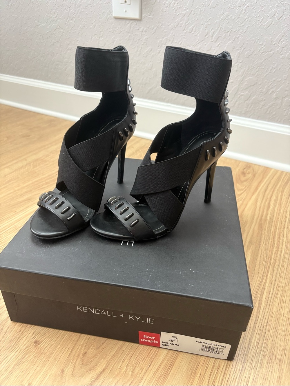 Kendall & Kylie Black Studded Ankle-Cuff High Heels